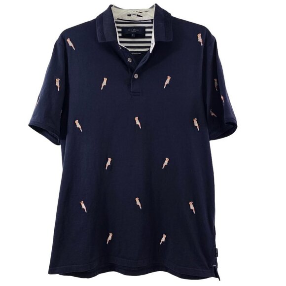 Ted Baker London Men’s Navy Blue Bird-Embroidered Polo Shirt – Size Small - Picture 1 of 15